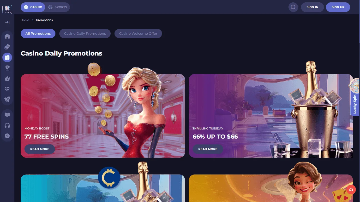 Lucky Friends Casino promotions area on desktop